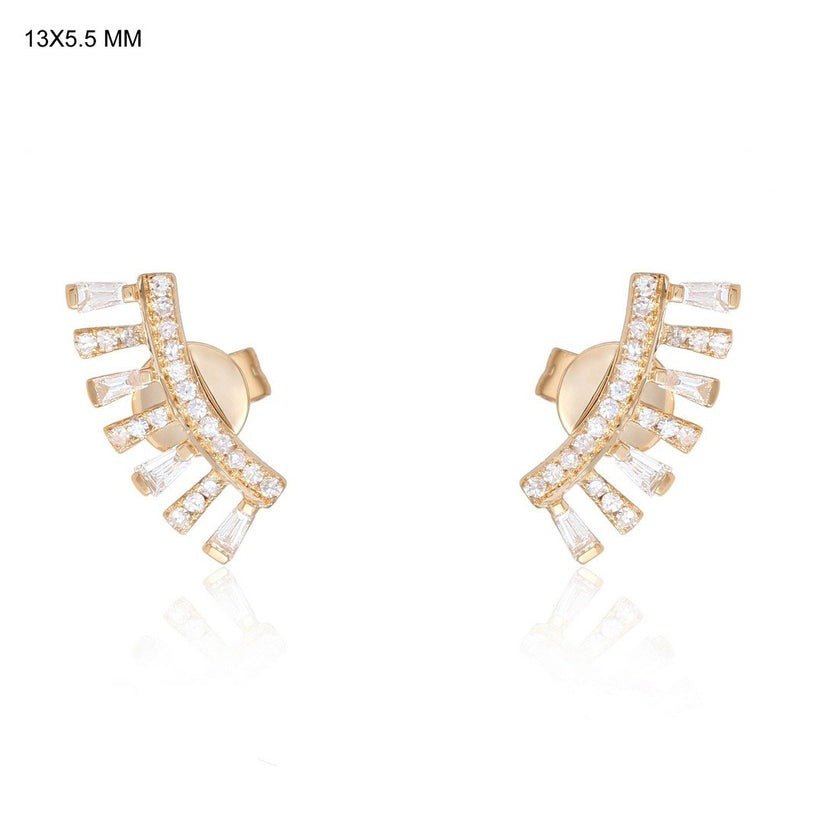 Radiant Sweep Diamond Climber Earrings in 14K Yellow Gold
