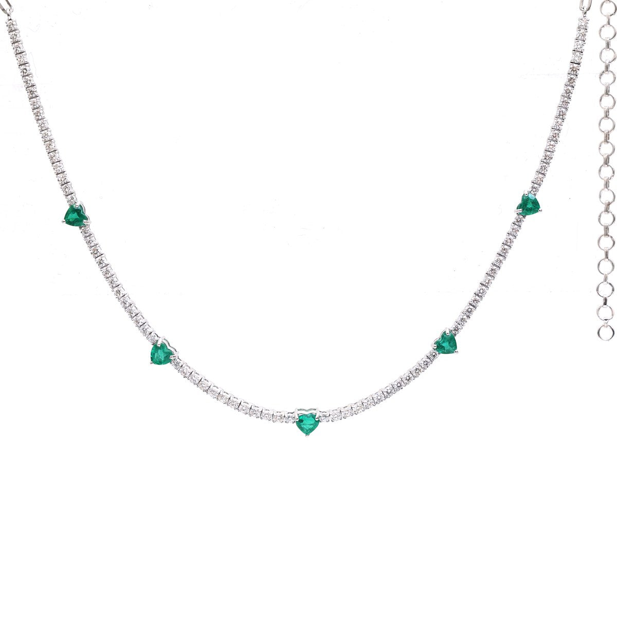 Luxury Emerald & Diamond 18K White Gold Heart Station Necklace