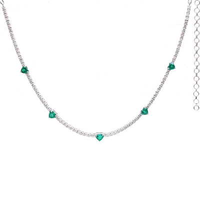 Luxury Emerald & Diamond 18K White Gold Heart Station Necklace