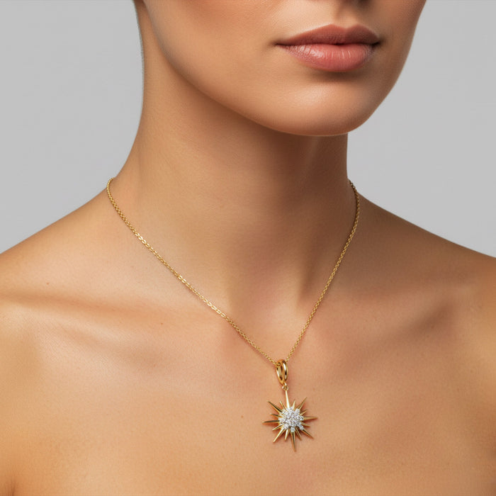 Diamond Spike Pendant Necklace in 14K Yellow Gold