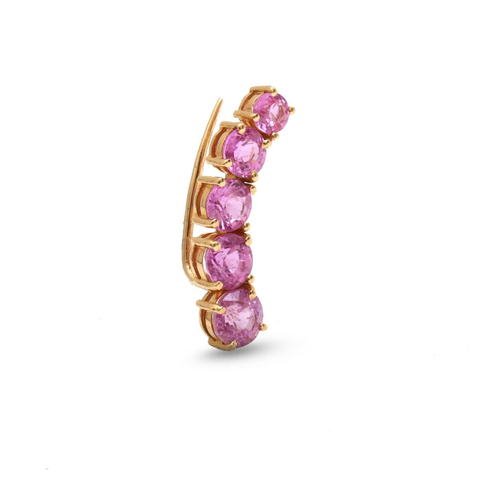 Pink Sapphire Graduated 18K Yellow Gold Climber Earrings