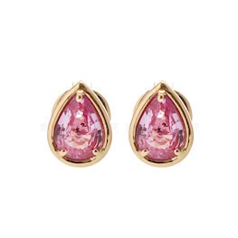 Pear Pink Sapphire 18K Yellow Gold Solitaire Stud Earrings