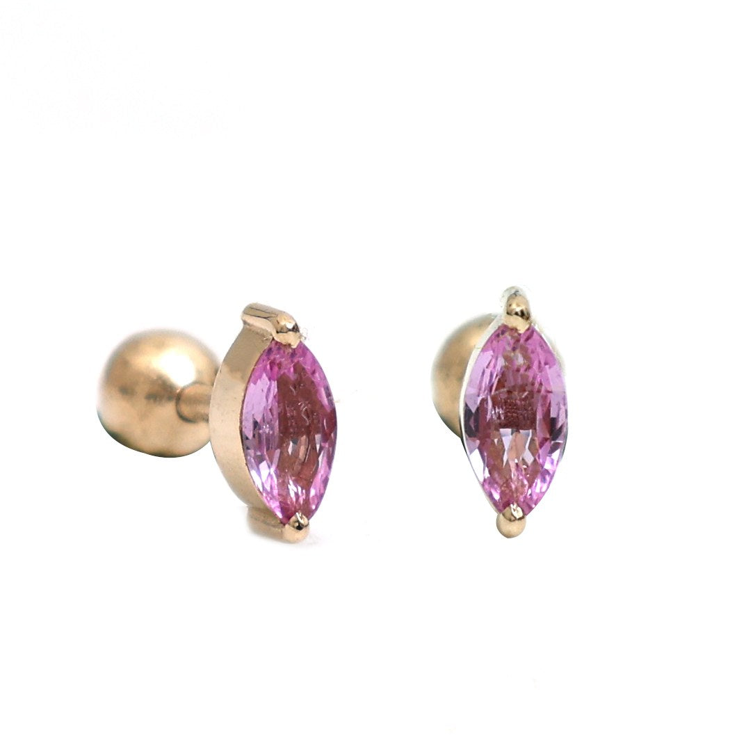 Pink Sapphire Bloom 14K (18k Custom) Yellow Gold Stud Earrings