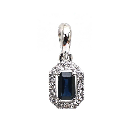 Blue Sapphire Diamond 18K White Gold Emerald-Cut Pendant Necklace