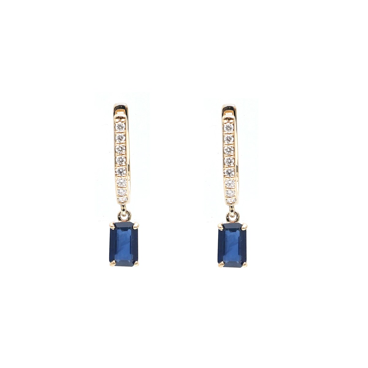 Blue Sapphire & Natural Diamond Drop Earrings in 18K Yellow Gold