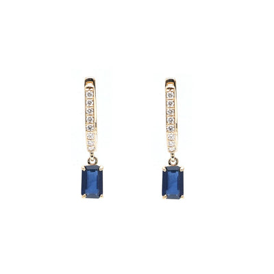 Blue Sapphire & Natural Diamond Drop Earrings in 18K Yellow Gold