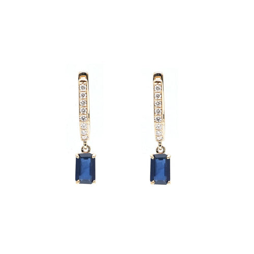 Blue Sapphire & Natural Diamond Drop Earrings in 18K Yellow Gold