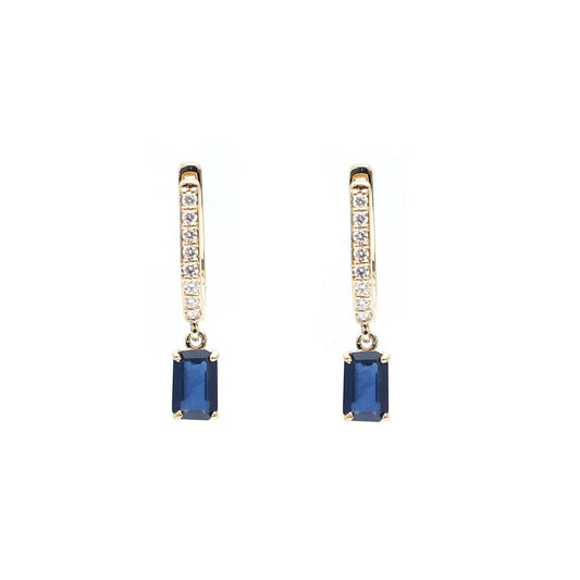 Blue Sapphire 18K Natural Diamond Yellow Gold Drop Earrings