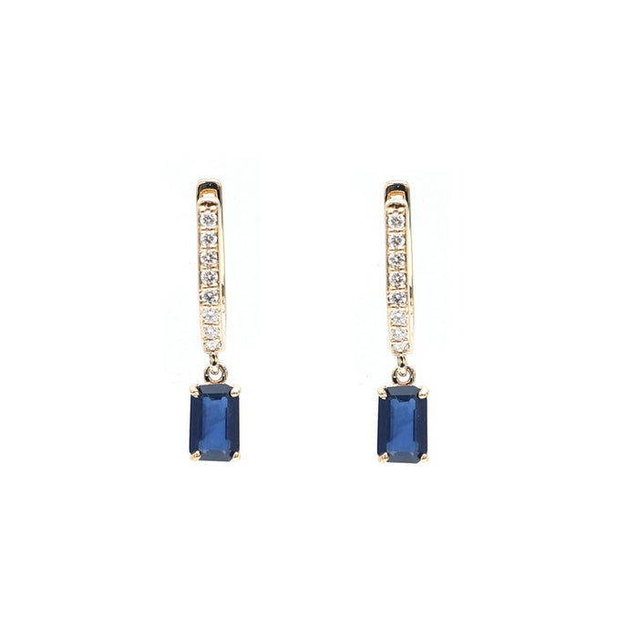 Blue Sapphire & Natural Diamond Drop Earrings in 18K Yellow Gold