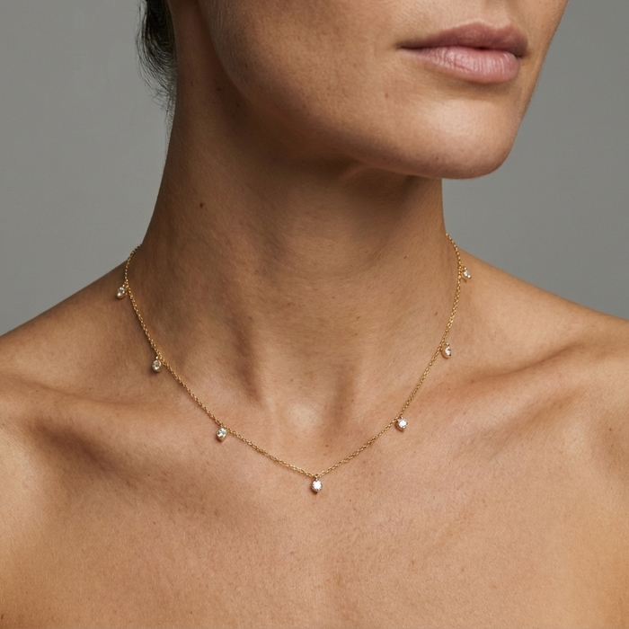 Dainty Pear Cut Diamond Drop Necklace in 14K Yellow Gold