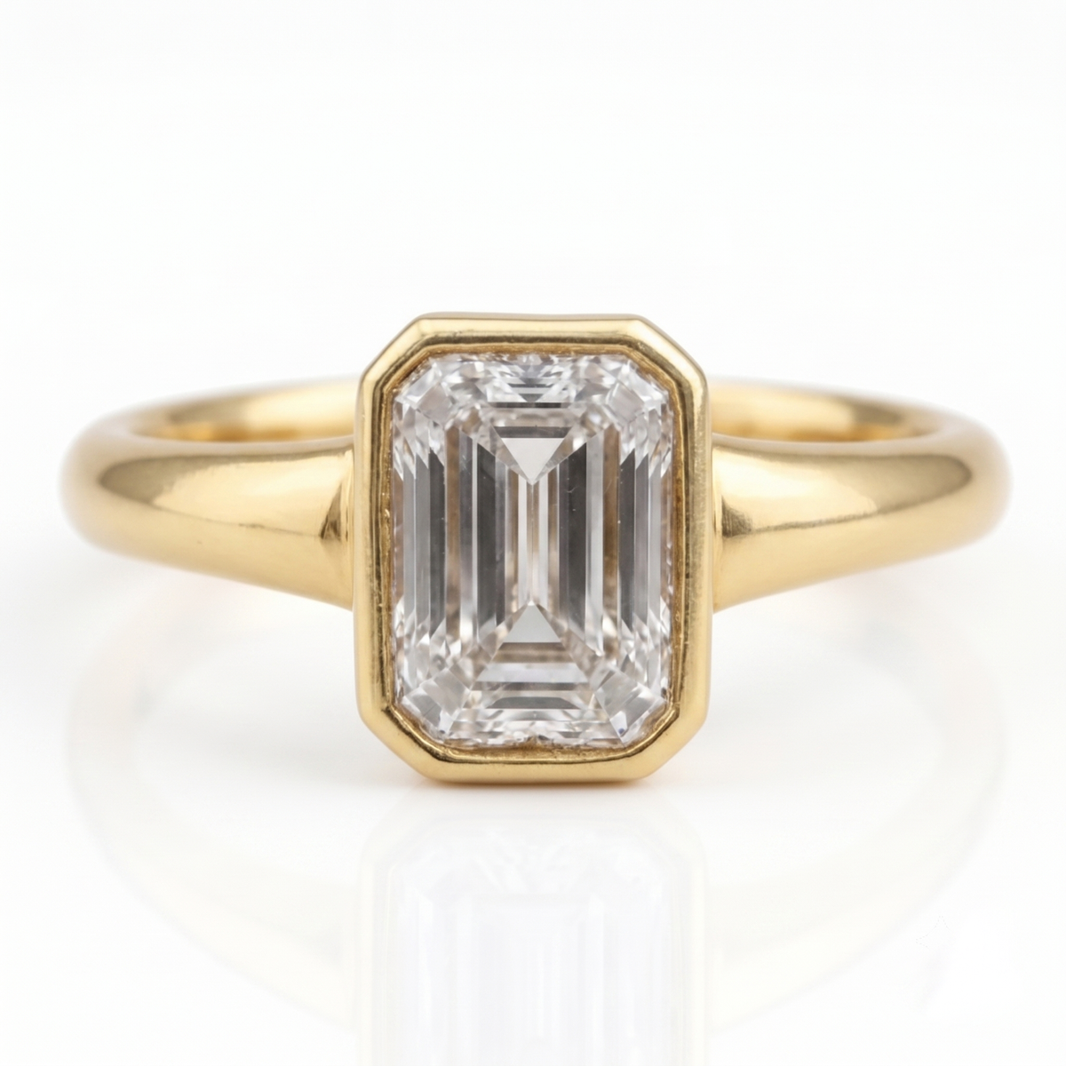 Emerald-Cut Bezel Set Diamond Ring in 14K Yellow Gold
