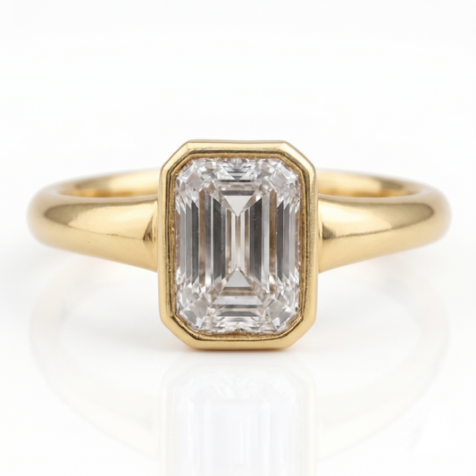 Emerald-Cut Bezel Set Diamond Ring in 14K Yellow Gold