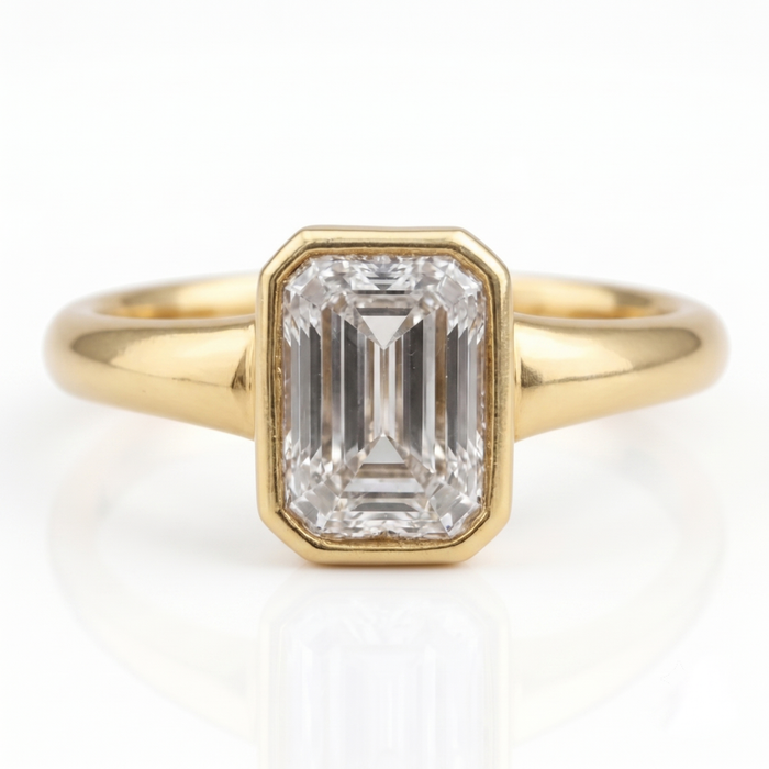 Emerald-Cut Bezel Set Diamond Ring in 14K Yellow Gold