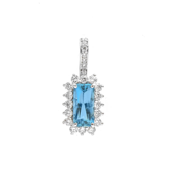 Rectangular Aquamarine Diamond 14K (18K Custom) White Gold Pendant Necklace