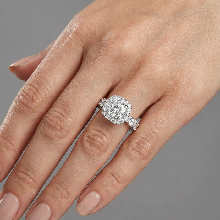 Cushion Halo Diamond Bridal Eternity Ring in 14K Gold