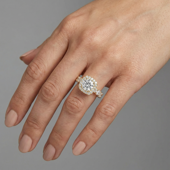 Cushion Halo Diamond Bridal Eternity Ring in 14K Gold