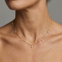 Dainty Pear Cut Diamond Drop Necklace in 14K Yellow Gold