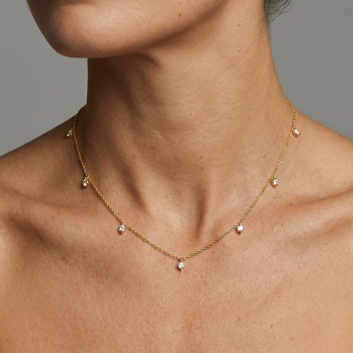 Dainty Pear Cut Diamond Drop Necklace in 14K Yellow Gold