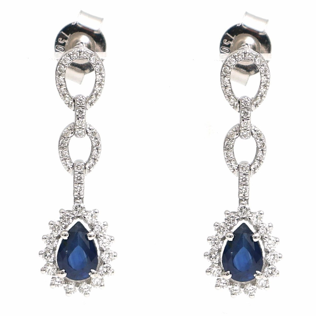 Imperial Blue Sapphire Diamond Drop Earrings in 18K White Gold