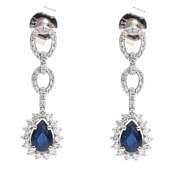Imperial Blue Sapphire Diamond Drop Earrings in 18K White Gold