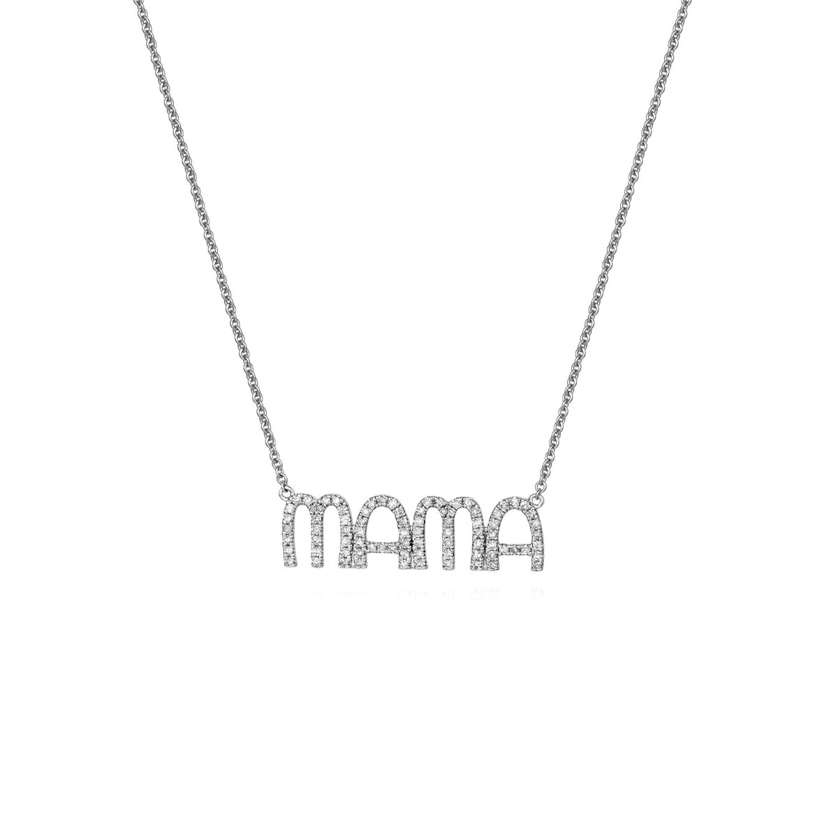 Stylish Round Diamond Mama Letter Necklace in 14K White Gold