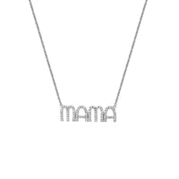 Stylish Round Diamond Mama Letter Necklace in 14K White Gold