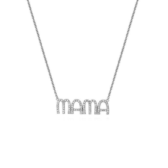 Stylish Round Diamond Mama Letter Necklace in 14K White Gold