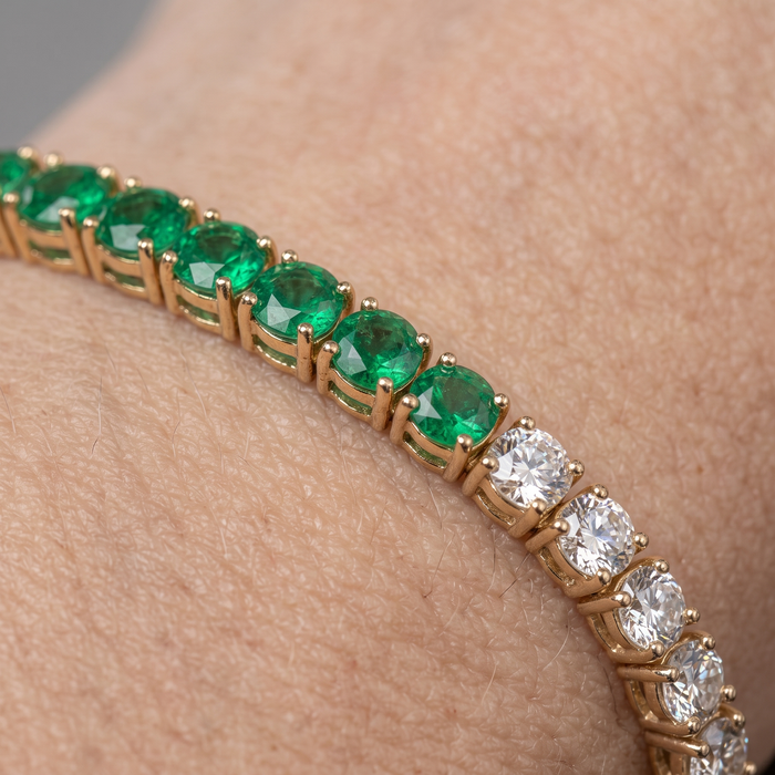 Chrysoprase Diamond Tennis Bracelet in 14K Yellow Gold