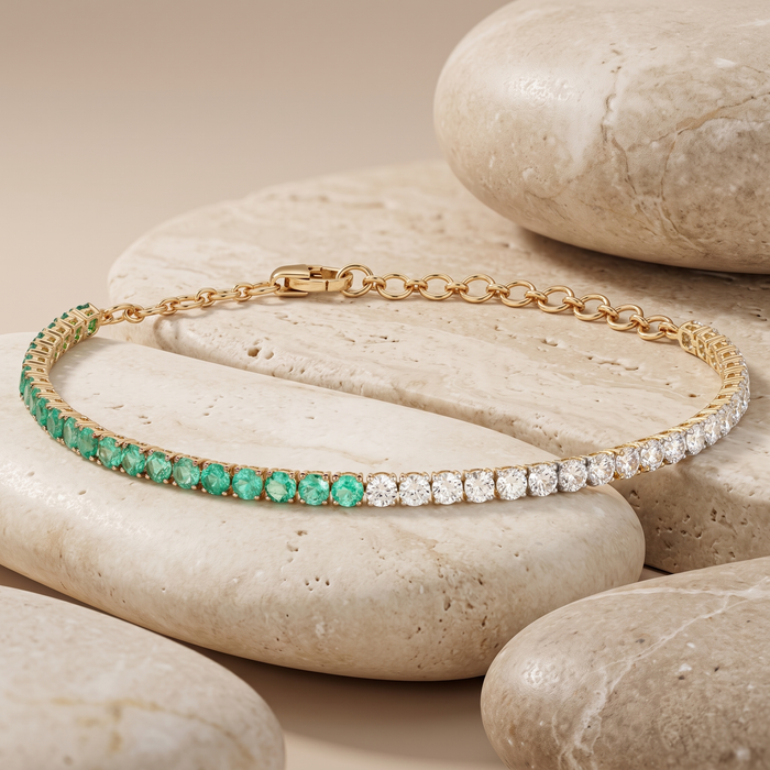Chrysoprase Diamond Tennis Bracelet in 14K Yellow Gold