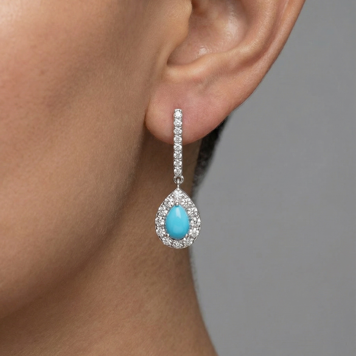 Azure Grace Turquoise Diamond Drop Earrings in 18K White Gold