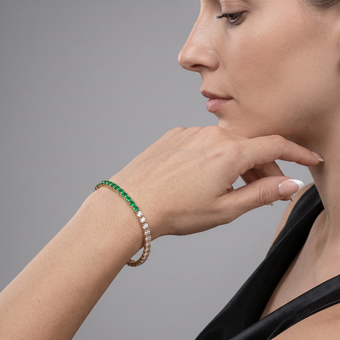 Chrysoprase Diamond Tennis Bracelet in 14K Yellow Gold