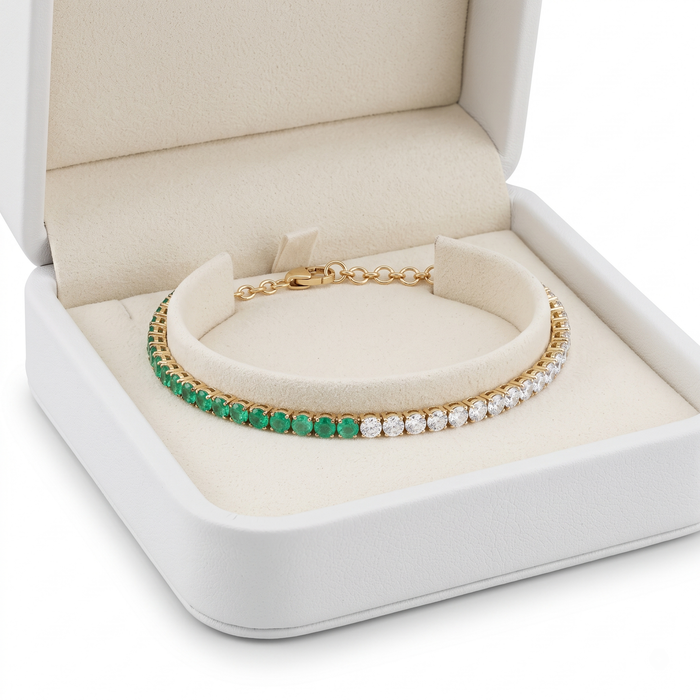Chrysoprase Diamond Tennis Bracelet in 14K Yellow Gold