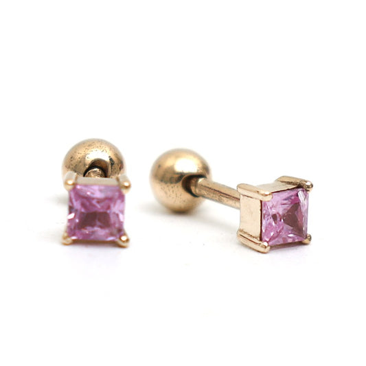 Princess Cut Pink Sapphire 14K (18K Custom) Yellow Gold Stud Earrings