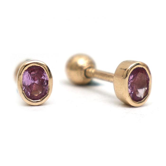 Pink Sapphire Classic 14K (18k Custom)  Yellow Gold Stud Earrings
