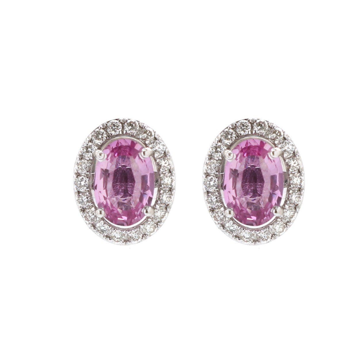 Pink Sapphire 18K Natural Diamond White Gold Halo Stud Earrings