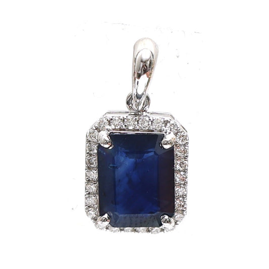 Blue Sapphire Diamond 18K White Gold Emerald-Cut Pendant Necklace