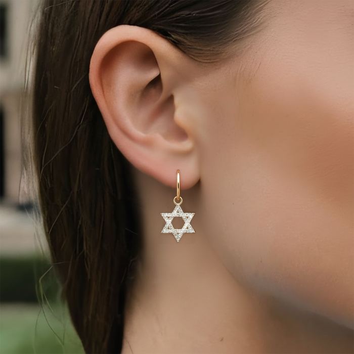 Star of David Diamond Hoop Earrings in 14K Gold