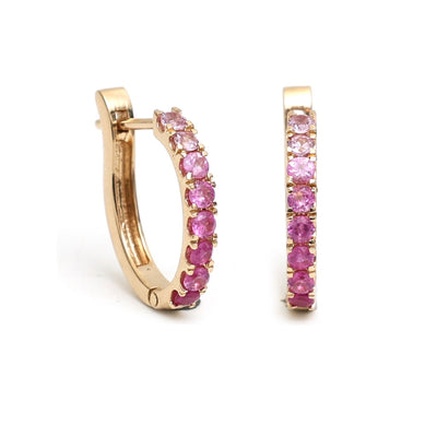 Pink Sapphire 14K (18k Custom) Hoop Earrings Yellow Gold