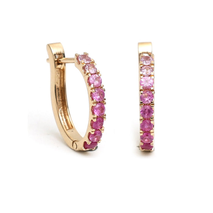 Pink Sapphire 14K (18k Custom) Hoop Earrings Yellow Gold