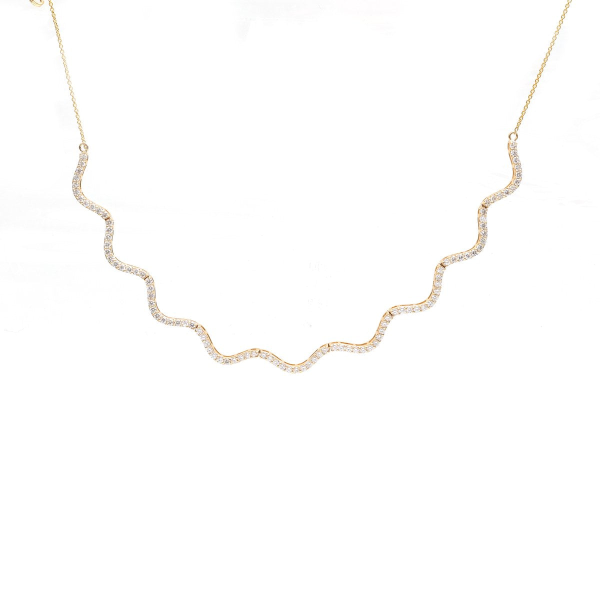 Elegant Diamond Wave 18K Yellow Gold Necklace