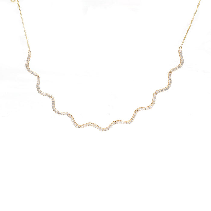 Elegant Diamond Wave 18K Yellow Gold Necklace