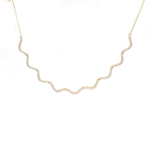 Elegant Diamond Wave 18K Yellow Gold Necklace