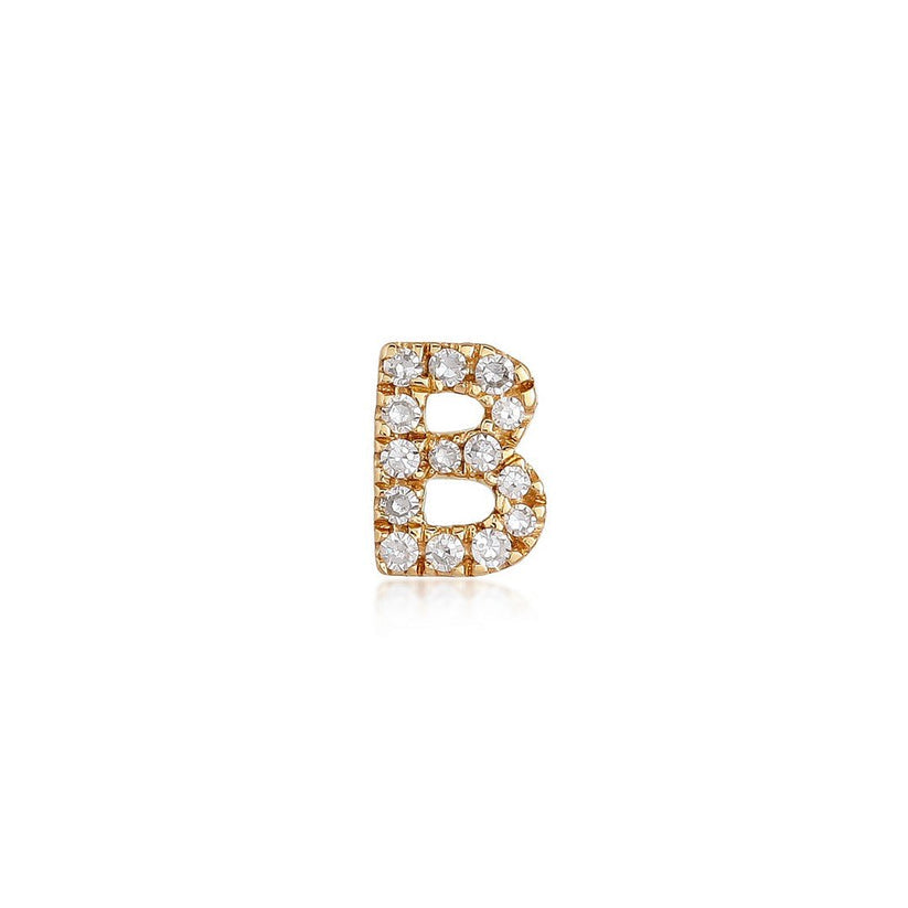 B Initial Diamond Letter Stud Earrings in 14K Yellow Gold