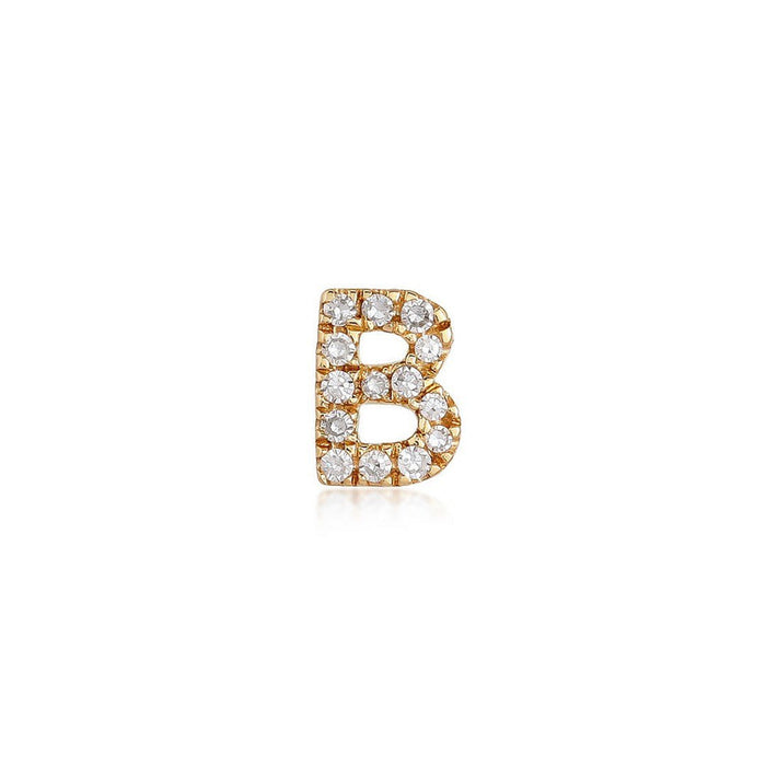B Initial Diamond Letter Stud Earrings in 14K Yellow Gold