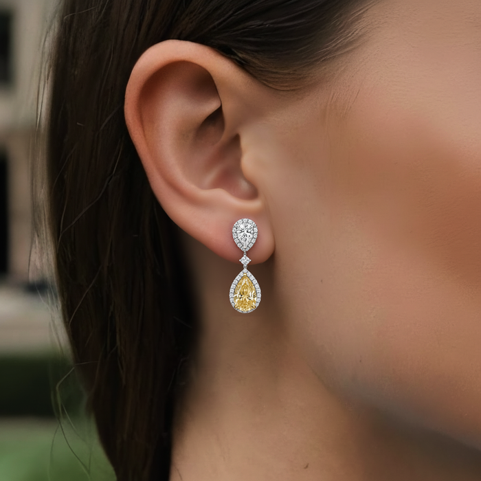 Pear Shaped 14K Drop Diamond Waterfall Earrings