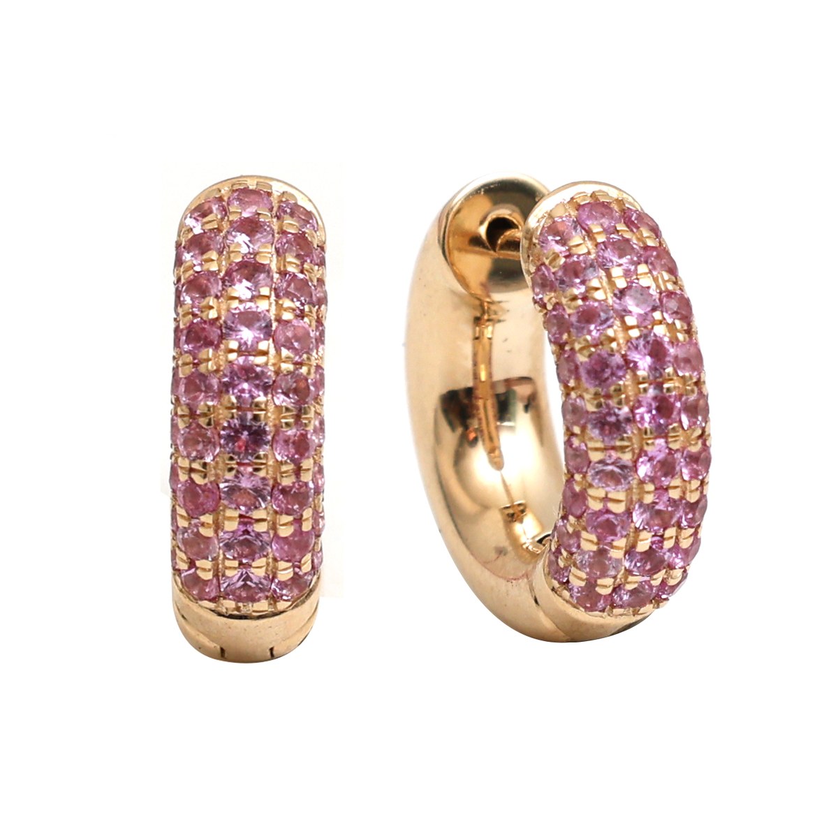 Pink Sapphire Pavé 14K (18k Custom)  Rose Gold Hoop Earrings