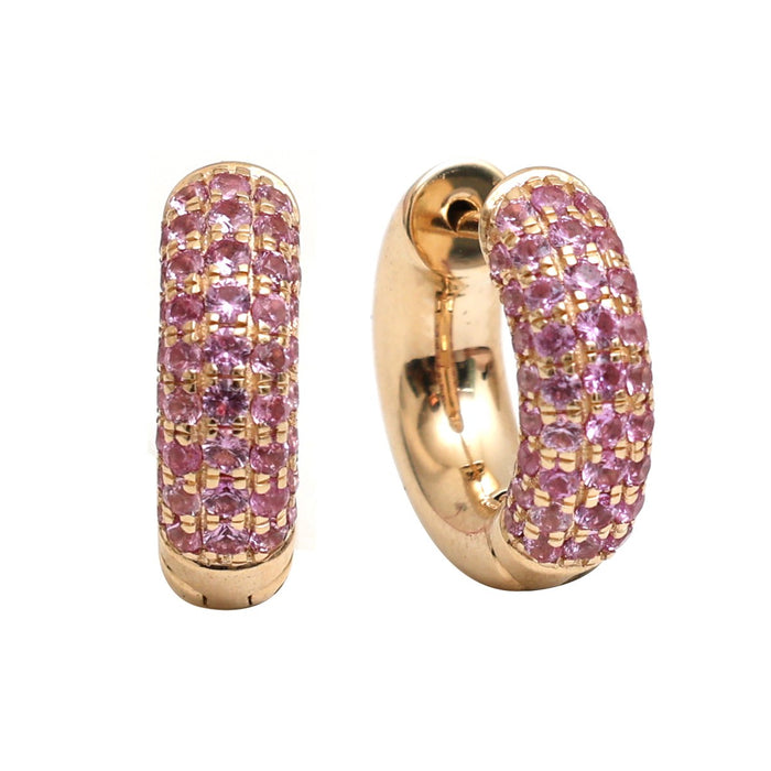 Pink Sapphire Pavé 14K (18k Custom)  Rose Gold Hoop Earrings