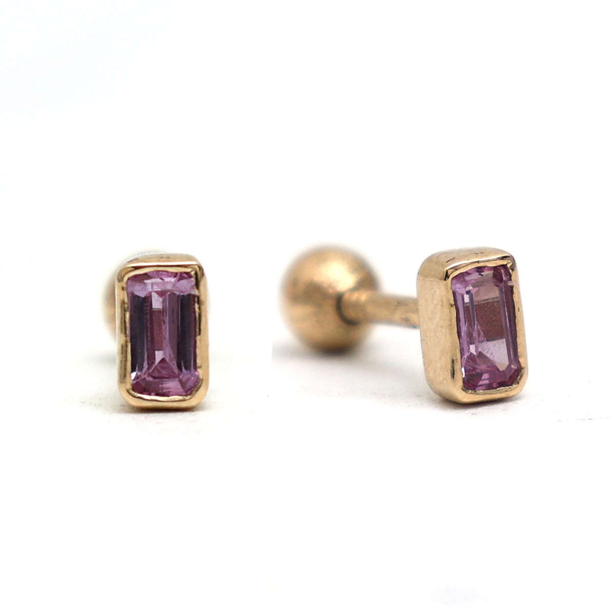Emerald-Cut Pink Sapphire 14K (18K Custom) Solitaire Earrings Yellow Gold