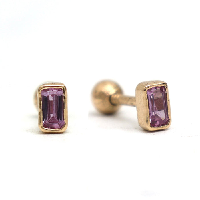 Emerald-Cut Pink Sapphire 14K (18K Custom) Solitaire Earrings Yellow Gold