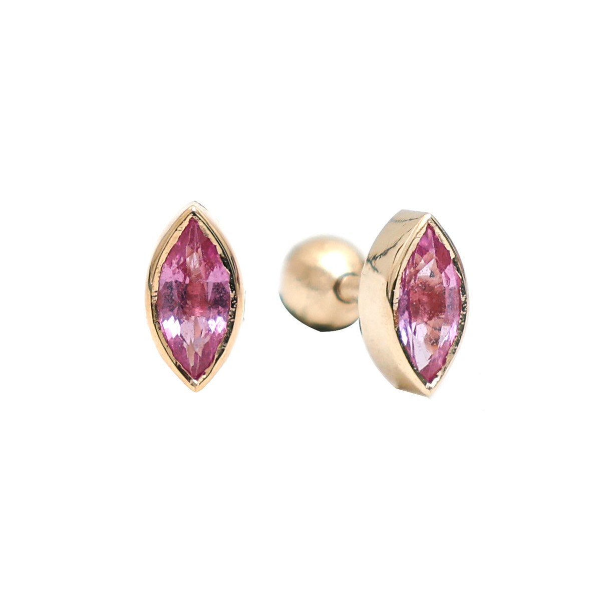 Marquise Cut Pink Sapphire 14K (18k Custom) Yellow Gold Solitaire Stud Earrings